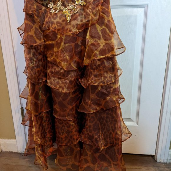 Jasz Couture Leopard Beaded Ruffled Tiers Halter Maxi Dress - size 2 NWT - Picture 12 of 16